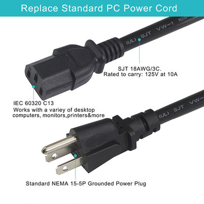 6FT Monitor Laptop Power Cord 3Prong Nema 515P para IEC 320 C13 para Eletrodomésticos