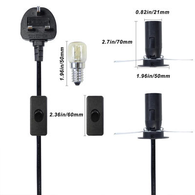 3A 5A British Fused 3 Pin Power Plug Salt Lamp Cable com 303 Inline Switch E14 Lamp Holder OEM / ODM