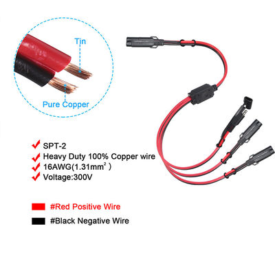 Cable de extensão SAE a SAE 3 vias splitter 12V 16AWG 2FT 2 pin plugue de desconexão rápida