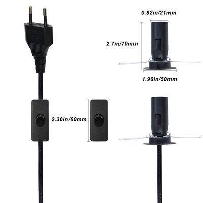 Cabo elétrico para porta de lâmpada E12 preto EU 2 Pin Cordão de alimentação da lâmpada de sal com 303 interruptor de ligação/desligação