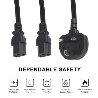 Cable de extensão de ramificação Y aprovado pelo BSI Reino Unido 3Pin para IEC C13 cabo de alimentação de tomada feminina