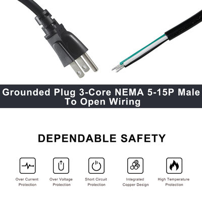 NEMA 5-15P a 10MM Cabo de extensão desligado de energia SJT SJTW 3 fios