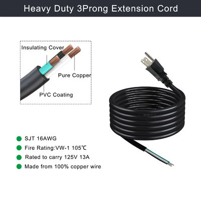 NEMA 5-15P a 5-15R Cordão de alimentação 0,5m SJT 16AWG 125V 15A