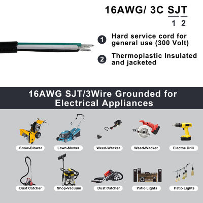 NEMA 5-15P a 5-15R Cordão de alimentação 0,5m SJT 16AWG 125V 15A