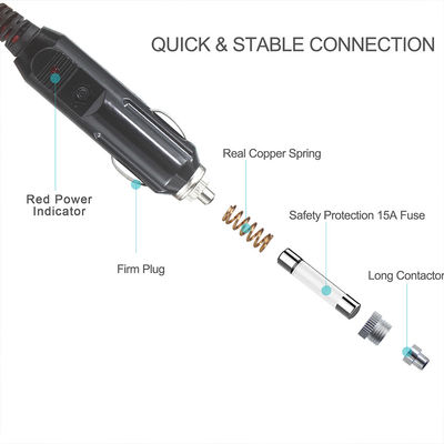 Cabo de extensão para acendedor de cigarro automotivo 15A 16AWG com fusível