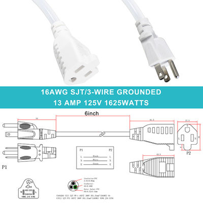 Sjt Ac Cord Heavy Duty Computer Television Power Plug NEMA 5-15p Cordão de extensão