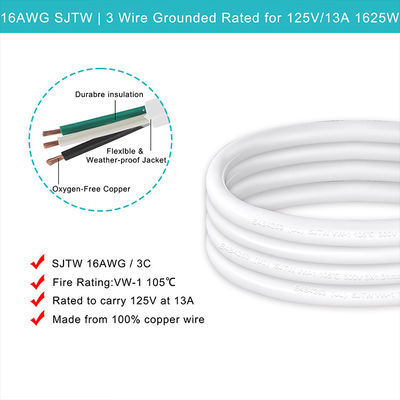 Sjt Ac Cord Heavy Duty Computer Television Power Plug NEMA 5-15p Cordão de extensão