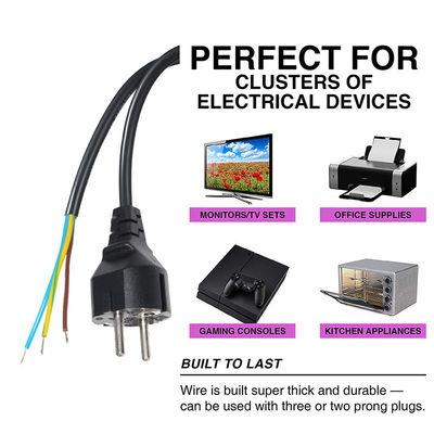 3pin H05vv-f 3g 0,75mm2 Vde Ac 3pin cabo de alimentação despojado e enlatado