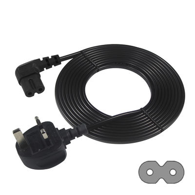 BS Computador Cable AC ângulo direito C7 Extensão padrão 3 fio 10A 250V cabo de alimentação britânico com PVC Jacket e IEC Female End Tipo