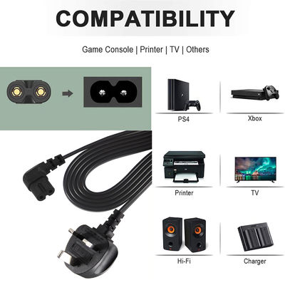 BS Computador Cable AC ângulo direito C7 Extensão padrão 3 fio 10A 250V cabo de alimentação britânico com PVC Jacket e IEC Female End Tipo