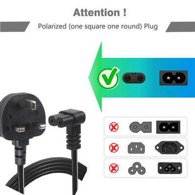 BS Computador Cable AC ângulo direito C7 Extensão padrão 3 fio 10A 250V cabo de alimentação britânico com PVC Jacket e IEC Female End Tipo