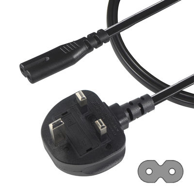 1.8M Preto 0,75mm BS Standard Plug UK 3 Pin para IEC C7 AC Power Cord com comprimento personalizado