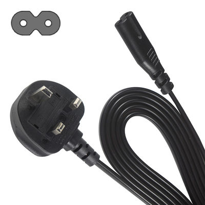 1.8M Preto 0,75mm BS Standard Plug UK 3 Pin para IEC C7 AC Power Cord com comprimento personalizado