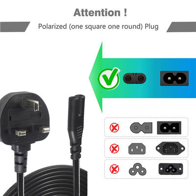 1.8M Preto 0,75mm BS Standard Plug UK 3 Pin para IEC C7 AC Power Cord com comprimento personalizado