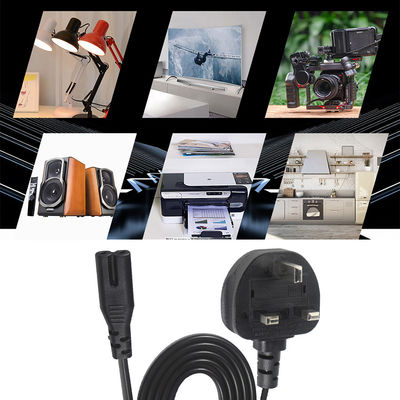 1.8M Preto 0,75mm BS Standard Plug UK 3 Pin para IEC C7 AC Power Cord com comprimento personalizado