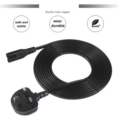 1.8M Preto 0,75mm BS Standard Plug UK 3 Pin para IEC C7 AC Power Cord com comprimento personalizado