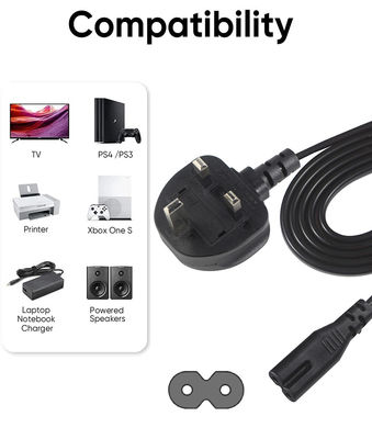 1.8M Preto 0,75mm BS Standard Plug UK 3 Pin para IEC C7 AC Power Cord com comprimento personalizado