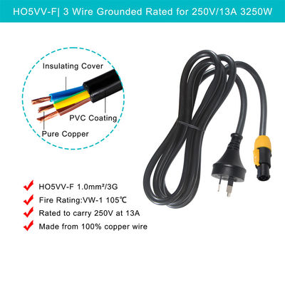 PowerCON True1 macho para AU 3Pin Plug nac3fca SAA Cordão de extensão 1.5MM cabo pesado