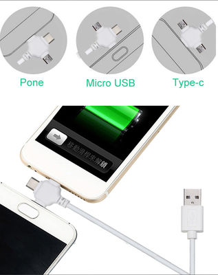 Cable de carregamento multi-dispositivo certificado CE com 3 portas de carregamento simultâneas e cabo trançado de nylon durável