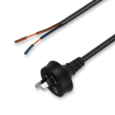SAA Certificado AU 2-Pin Plug to Stripped & Tinned Power Cord H03VV-F 2x0.75mm2 PVC Jacket Condutor de cobre nu para eletrodomésticos / uso industrial