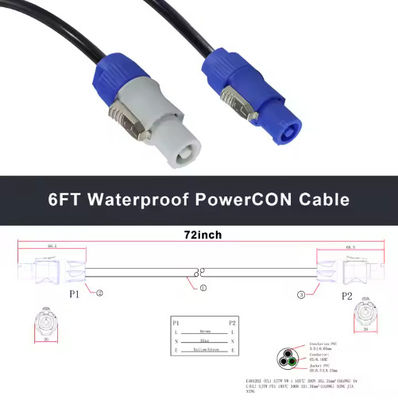 Fonte de alimentação de áudio industrial retardante de chamas 15A de corrente nominal de 3 pines IP44 de bloqueio de potência CON-conector compatível