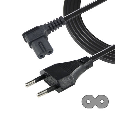 Cabo de alimentação C7 de 2 pin a ângulo UE para computador portátil/monitor/TV VDE Material de isolamento homologado PVC/borracha