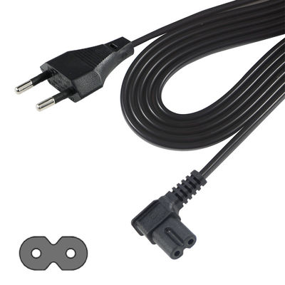 Cabo de alimentação C7 de 2 pin a ângulo UE para computador portátil/monitor/TV VDE Material de isolamento homologado PVC/borracha