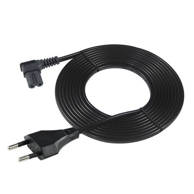 Cabo de alimentação C7 de 2 pin a ângulo UE para computador portátil/monitor/TV VDE Material de isolamento homologado PVC/borracha