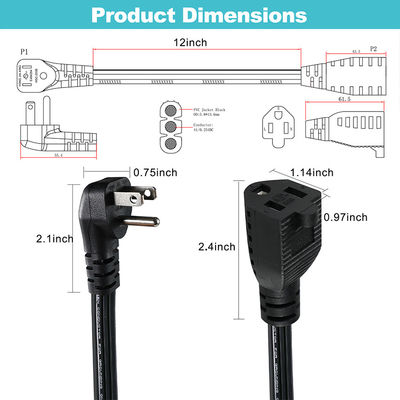 14 AWG SPT-3 Flat Wire Power Cord NEMA 5-15P a 5-15R Plug de lâmina reta 15A 125V Cabos flexíveis para uso industrial / doméstico