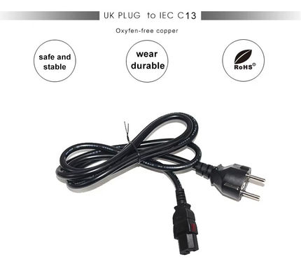 Cordão de alimentação 10A 250V de 2Pin para C15 certificado pela UE com VDE/CE de segurança para aparelhos domésticos e racks de servidores (1.2M Heavy Duty)