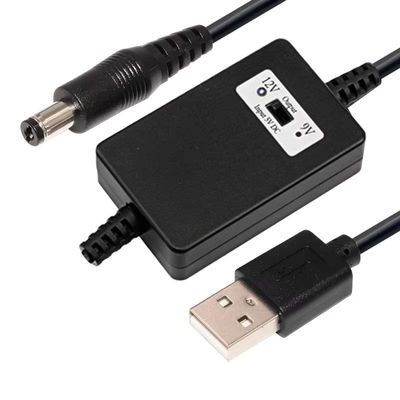USB A macho a DC5.5*2.1mm Voltage Step Up Cable 5V a 9V/12V Converter para dispositivos de alimentação com proteção contra sobrecarga