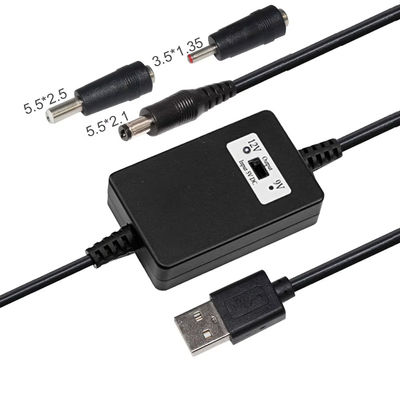 USB A macho a DC5.5*2.1mm Voltage Step Up Cable 5V a 9V/12V Converter para dispositivos de alimentação com proteção contra sobrecarga