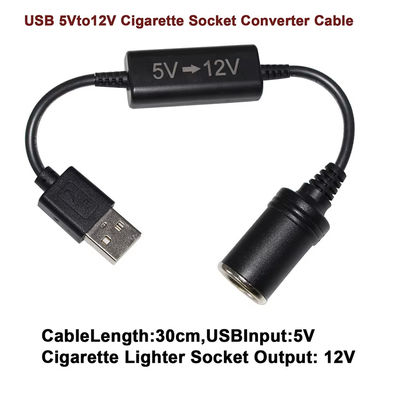 5V a 12V USB Car Adapter Cable Step Up Converter Cable com tomada do isqueiro de cigarro, para telefone GPS Dash Cam, 24W de carregamento seguro