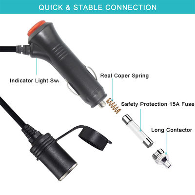 12V/24V Corda de extensão do isqueiro de cigarros para carros com portas USB duplas para dispositivos de carregamento de caminhões RV 10A 3Meter CE Certificado