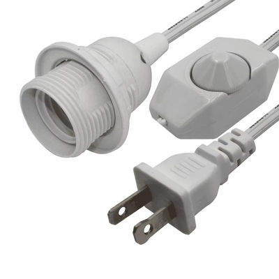 Cable de adaptador de tomada resistente à chama durável com tomada de lâmpada E26 e interruptor de atenuação em linha, NEMA 1-15P para conversor E26