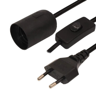Cable durável para porta de lâmpadas UE E27 com interruptor 303 e tomada de duas pontas para iluminação interna/externa - certificado CE (220-240V)
