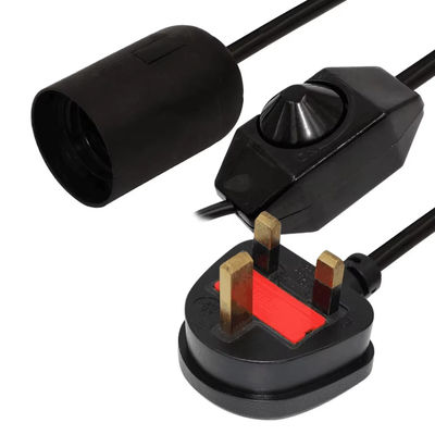 Reino Unido Plug E27 Dimmable Lamp Holder Cable with Rotary Switch for Bedroom/Office Lighting, 110V-240V, Socket Cerâmico (Classificado IP44)