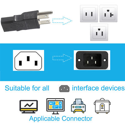 Grade industrial NEMA 5-15P a IEC 320 C13 Plug de adaptador de alimentação para rack de servidor/data center com 125V 15A de alta corrente e caixa à prova de fogo (compatível com a norma UL)