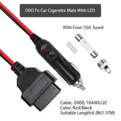 Cabo Universal para Acendedor de Cigarro de Carro para OBD2 12V-24V 16 pés
