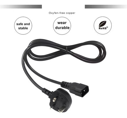 Cabo de alimentação do Reino Unido para o C14 1.2M 250V 10A 16AWG Cable blindado para UPS/Server Rack/Dispositivo Médico (IP67/RoHS/BS1363)