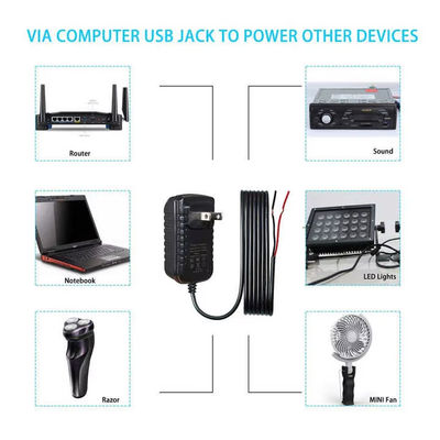 US Plug AC Power Cord to Bare Wire 2 Prong NEMA 1-15P to Stripped End Cable for LED Driver/ Power Supply/ DIY