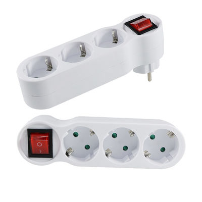 Fita de energia branca de 3 portas com interruptor basculante vermelho - Economia de espaço, adequada para vários aparelhos, padrão da UE