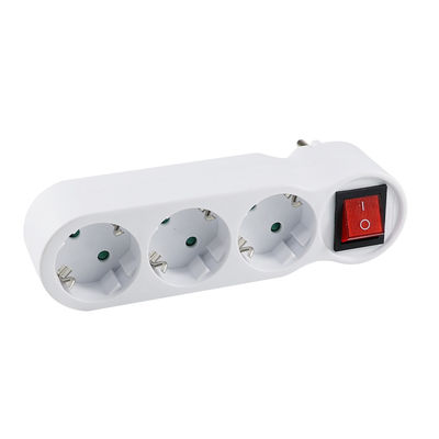 Fita de energia branca de 3 portas com interruptor basculante vermelho - Economia de espaço, adequada para vários aparelhos, padrão da UE