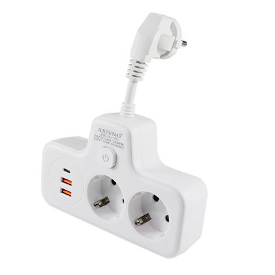 Extensor de tomada de alimentação multifuncional da UE com 2 portas USB, 2 tomadas AC e adaptador de montagem de parede 250V de porta de carregamento tipo-C