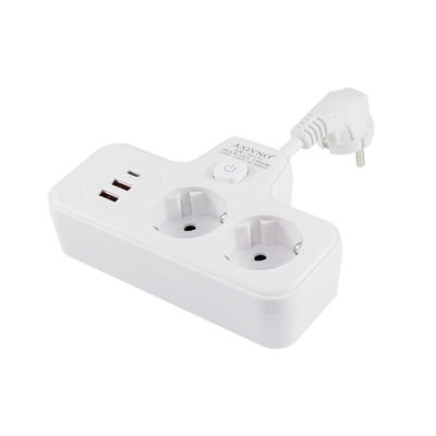 Extensor de tomada de alimentação multifuncional da UE com 2 portas USB, 2 tomadas AC e adaptador de montagem de parede 250V de porta de carregamento tipo-C