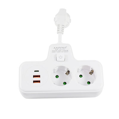 Extensor de tomada de alimentação multifuncional da UE com 2 portas USB, 2 tomadas AC e adaptador de montagem de parede 250V de porta de carregamento tipo-C