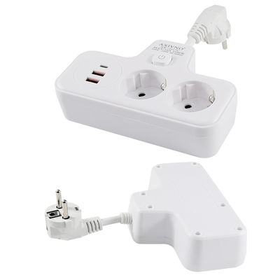 Extensor de tomada de alimentação multifuncional da UE com 2 portas USB, 2 tomadas AC e adaptador de montagem de parede 250V de porta de carregamento tipo-C