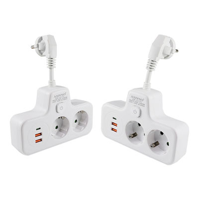 Extensor de tomada de alimentação multifuncional da UE com 2 portas USB, 2 tomadas AC e adaptador de montagem de parede 250V de porta de carregamento tipo-C