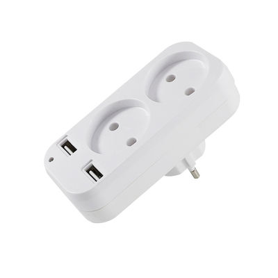 Adaptador de tomada dupla de corrente alternada padrão europeu com 2 portas de carregamento USB 250V 10A Conversor de energia montado na parede