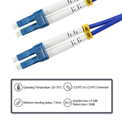 Cabo Patch de Fibra Óptica LC para LC - Jumper Duplex Monomodo ou Multimodo para Telecomunicações, Data Center, Aplicações FTTx
